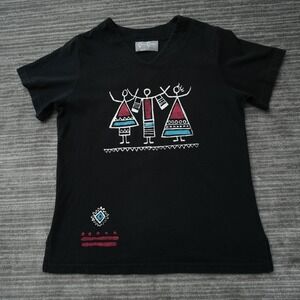 Cover Charge Shirt V-Neck Women Black Vintage Cotton Made In USA SS Small